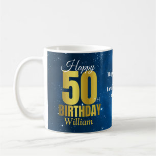 50th Birthday Blue Space Typography Coffee Mug