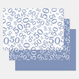 50th Birthday Blue & White Random Number Pattern Wrapping Paper Sheet