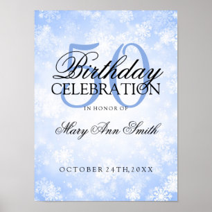 50th Birthday Blue Winter Wonderland Poster