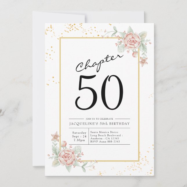 50th Birthday Blush Floral Invitation (Front)