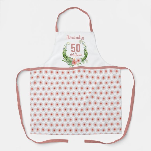 50th birthday blush pink floral  apron (Front)