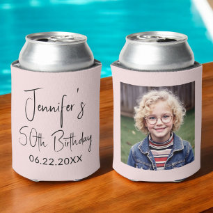 50th Birthday Blush Pink Instagram Photo Can Cooler
