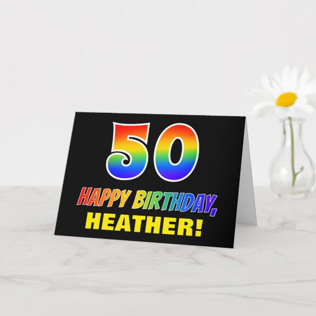 50th Birthday: Bold, Fun, Simple, Rainbow 50 Card (Small Plant)