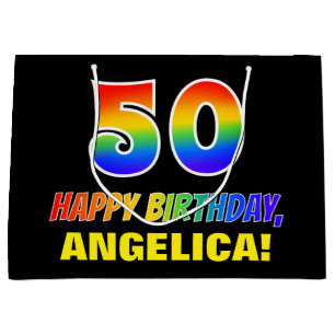 50th Birthday: Bold, Fun, Simple, Rainbow 50 Large Gift Bag