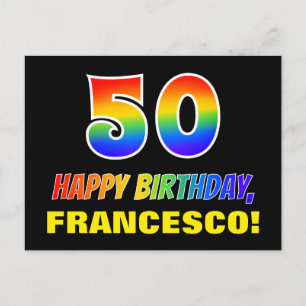 50th Birthday: Bold, Fun, Simple, Rainbow 50 Postcard