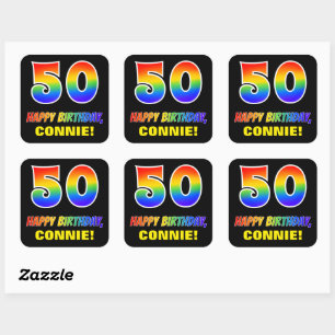 50th Birthday: Bold, Fun, Simple, Rainbow 50 Square Sticker