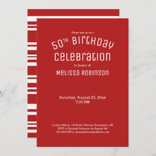 50th Birthday Bold Red Stripes Pattern Invitation