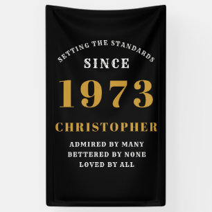 50th Birthday Born 1973 Add Name Black Gold Banner