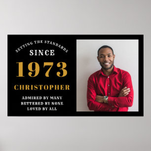50th Birthday Born 1973 Add Name Black Gold Photo Poster