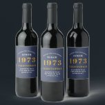 50th Birthday Born 1973 Add Name Blue Gold Wine Label<br><div class="desc">Personalized Birthday add your name and year wine label. Edit the name and year with the template provided. A wonderful custom blue birthday party accessory. More gifts and party supplies available with the "setting standards" design in the store.</div>