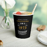 50th Birthday Born 1973 Add Name Legend Black Gold Paper Cups<br><div class="desc">Photo template "Original Quality Legendary Inspiration" paper cup for that special birthday. Add the photo,  name and year as desired in the template fields creating a unique birthday celebration gift. Team this up with the matching gifts,  party accessories,  and clothing available in our store www.zazzle.com/store/thecelebrationstore</div>