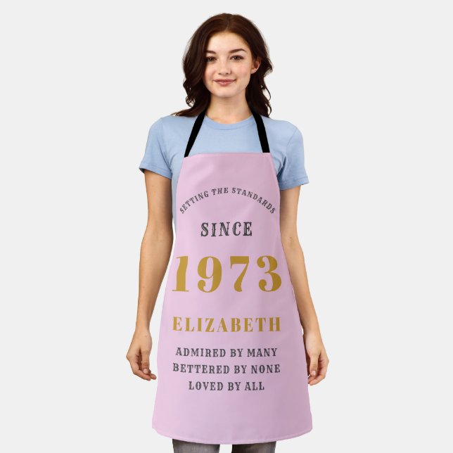 50th Birthday Born 1973 Pink Grey Lady's Apron (Worn)