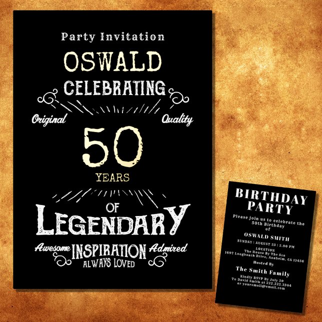 50th Birthday Born Legendary Black Gold Retro (For those celebrating their 50th birthday we have the ideal birthday party invitation)