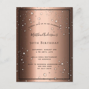 50th Birthday bronze brown black bubble invitation Postcard