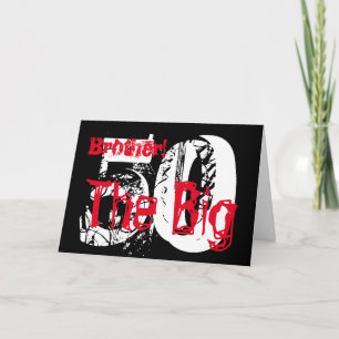 50th Birthday, brother, red, white text on black. Card