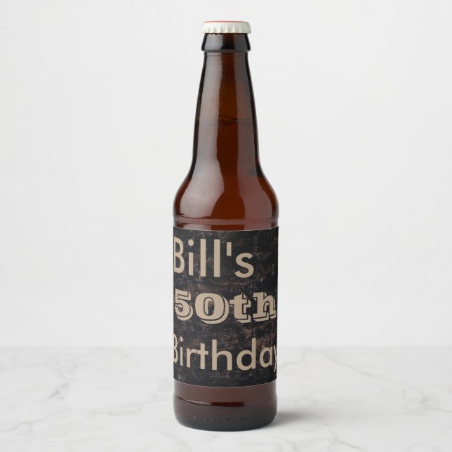 50th Birthday Brown and Black Beer Bottle Label (Front)