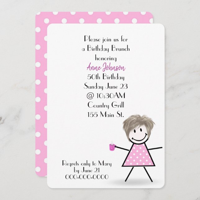 50th Birthday Brunch Stick Girl  Invitation (Front/Back)