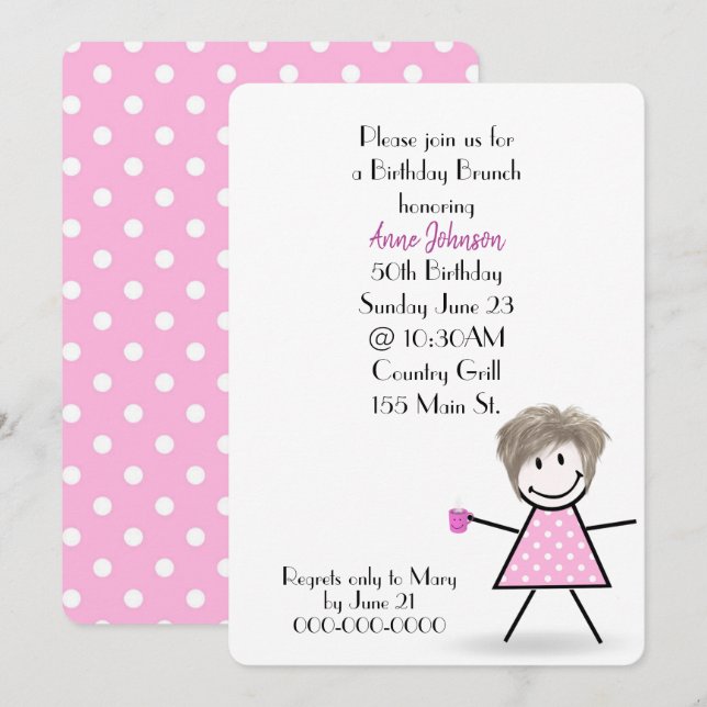 50th Birthday Brunch Stick Girl   Invitation (Front/Back)