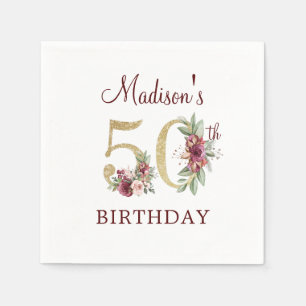50th Birthday Burgundy Gold Personalised Napkin