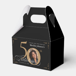 50th Birthday Calligraphy Black Gold Custom Photo Favour Box