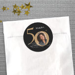 50th Birthday Calligraphy Gold Black Elegant Photo Classic Round Sticker<br><div class="desc">50th Birthday Calligraphy Gold Black Elegant Photo Classic Round Sticker. And elegantly designed special birthday celebration,  featuring a custom photo of birthday person and script calligraphy with vintage flourish elements. Simple enough to fit a variety of themes and colours!
Need help? Simply contact me!</div>