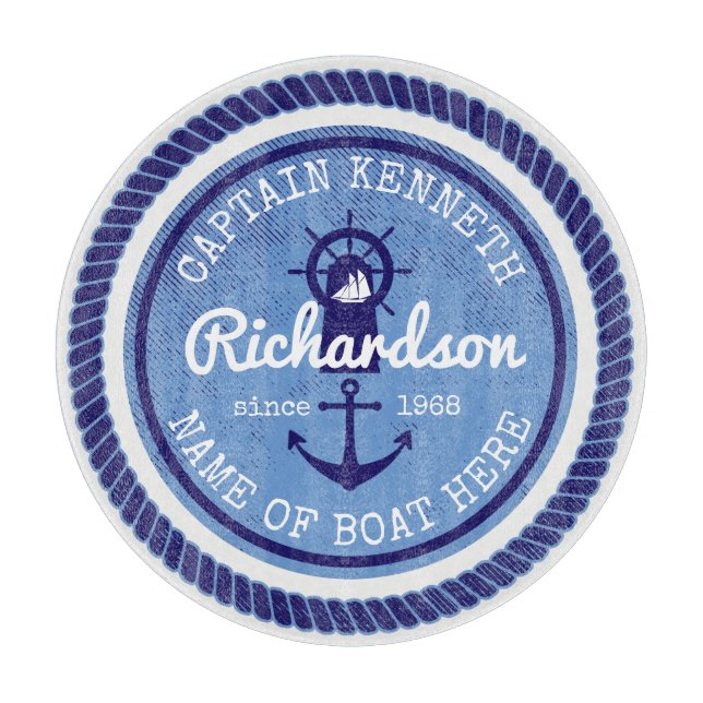 50th Birthday Captain Nautical Rope Anchor Helm Cutting Board (Front)