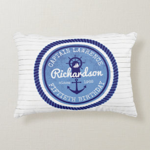 50th Birthday Captain Nautical Rope Anchor Helm Decorative Cushion