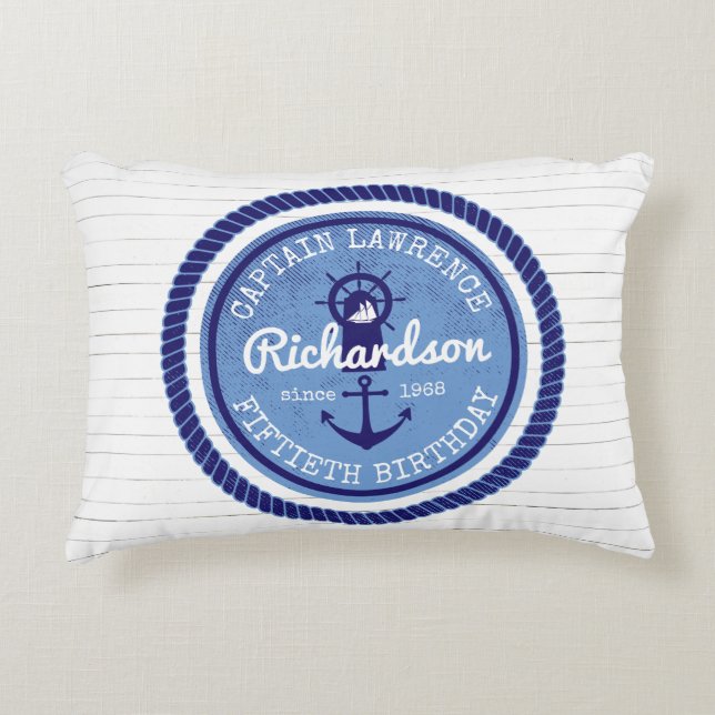 50th Birthday Captain Nautical Rope Anchor Helm Decorative Cushion (Front)