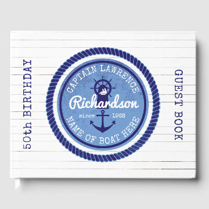 50th Birthday Captain Nautical Rope Anchor Helm Guest Book