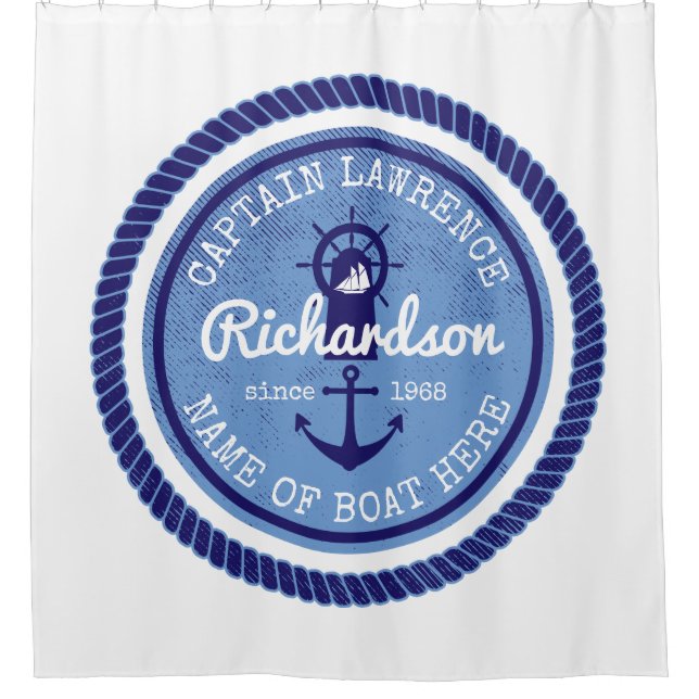 50th Birthday Captain Nautical Rope Anchor Helm Shower Curtain (Front)