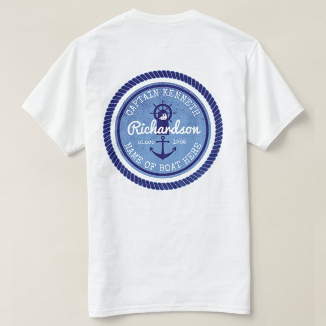 50th Birthday Captain Nautical Rope Anchor Helm T-Shirt (Design Back)