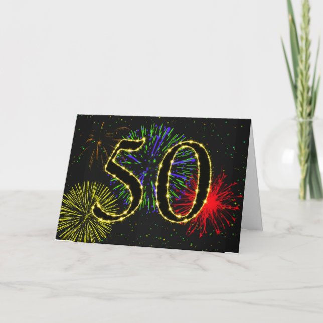 50th Birthday card with fireworks (Front)
