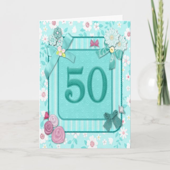 50th birthday card with flowers (Front)