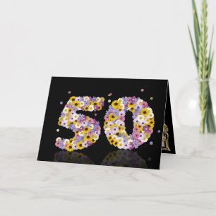 50th birthday card with flowery letters
