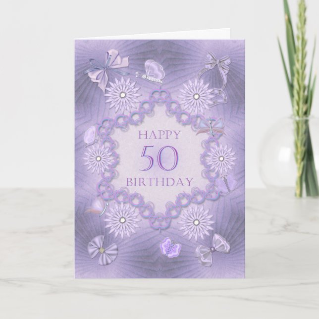 50th birthday card with lavender flowers (Front)