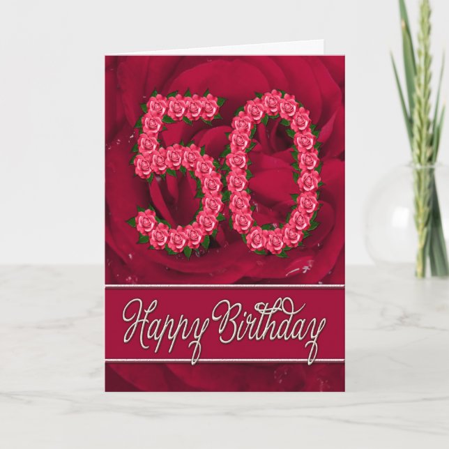 50th birthday card with roses and leaves (Front)