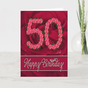 50th birthday card with roses and leaves