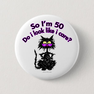 50th Birthday Cat 6 Cm Round Badge
