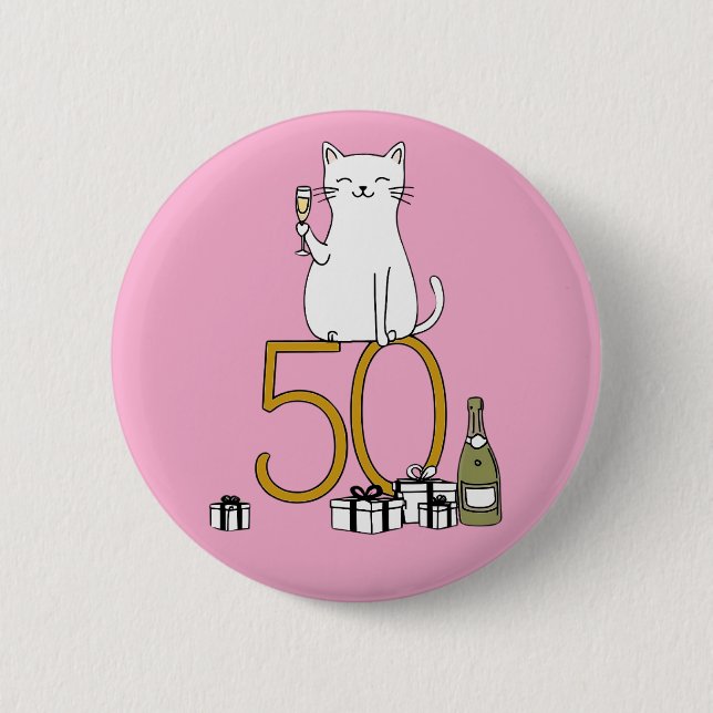 50th birthday cat celebration 50 years fifty 6 cm round badge (Front)