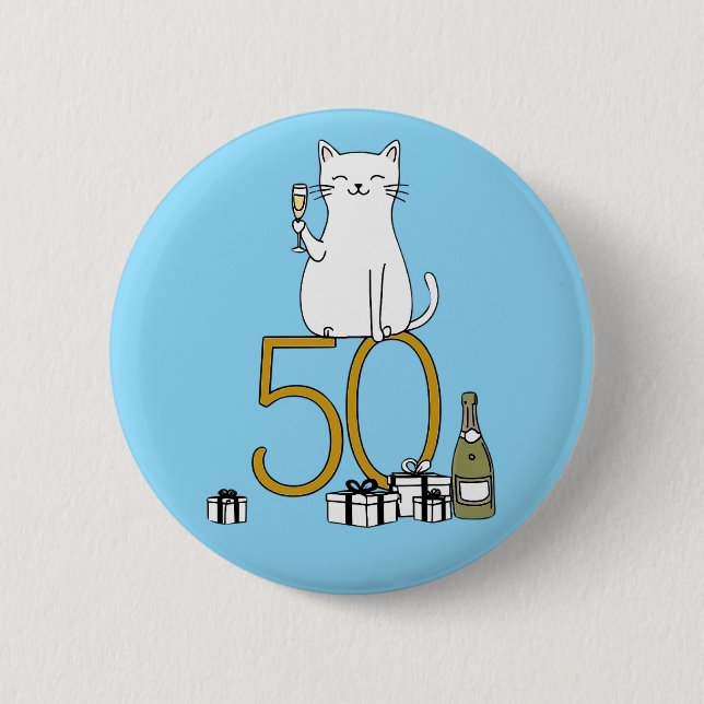 50th birthday cat celebration 50 years fifty 6 cm round badge (Front)