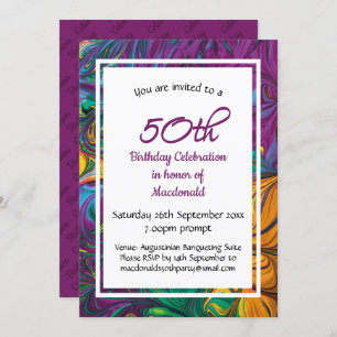50th Birthday Celebration Abstract Purple Custom Invitation