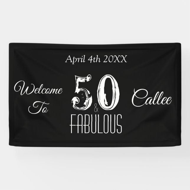 50th Birthday Celebration Blank and White Banner (Horizontal)
