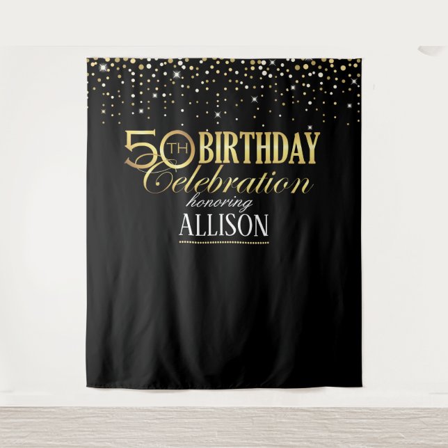 50th Birthday celebration photo backdrop Tapestry (Front)