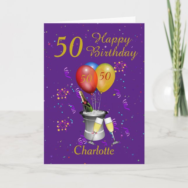 50th Birthday Celebration Purple Card (Front)