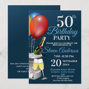 50th Birthday Celebration Sparkling Wine Party Invitation