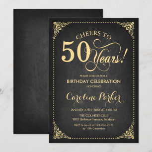 50th Birthday - Chalkboard Gold Invitation