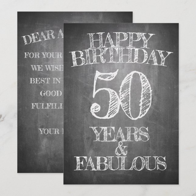 50th Birthday Chalkboard Style Greeting Invitation (Front/Back)