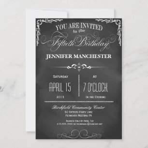 50th Birthday Chalkboard Typography Party Invite