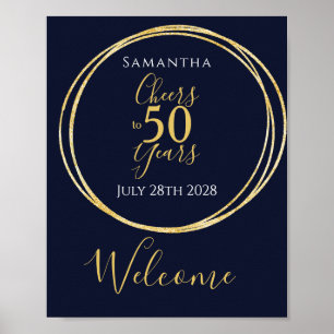 50th Birthday Cheers 50 Years Navy Gold Welcome Poster