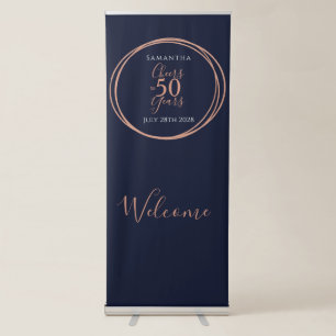 50th Birthday Cheers 50 Years Navy Rose Gold Retractable Banner